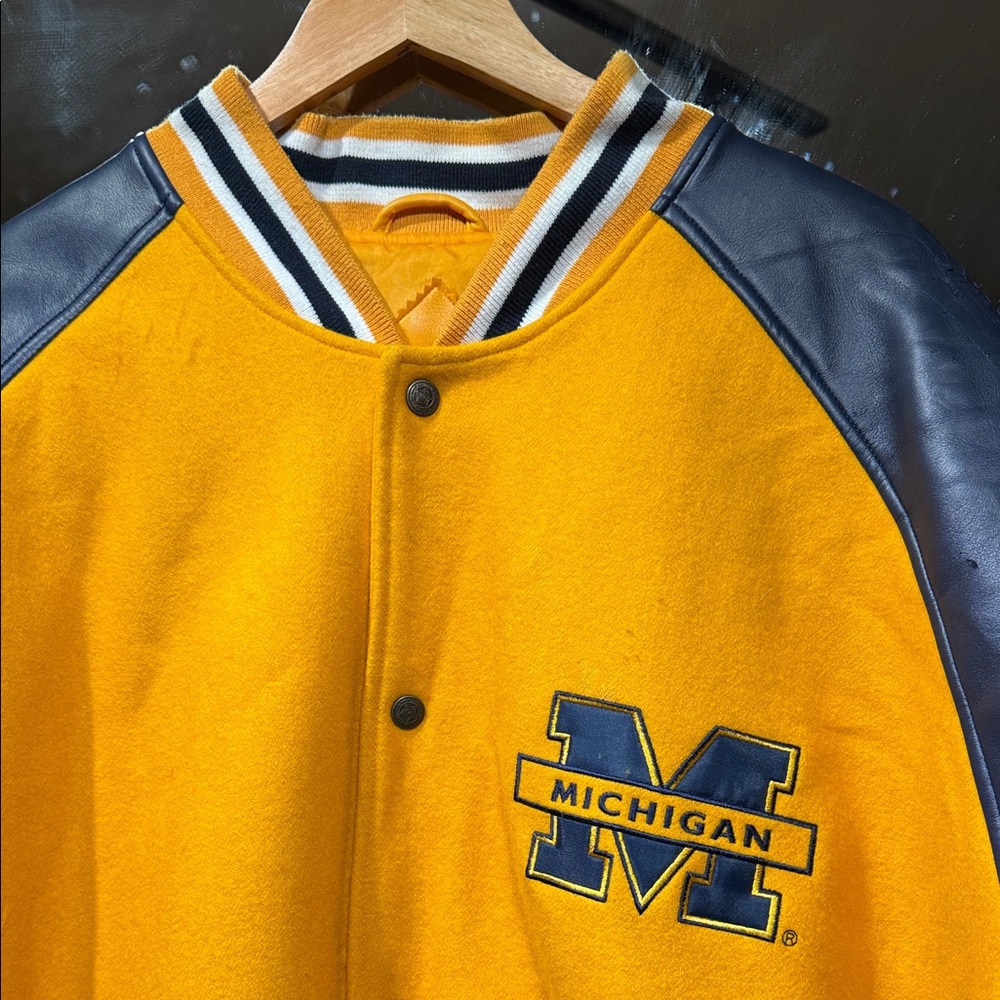 Vintage 90s Michigan Varsity Jacket by Steve and Barry’s Gold and Blue - Picture 2 of 11